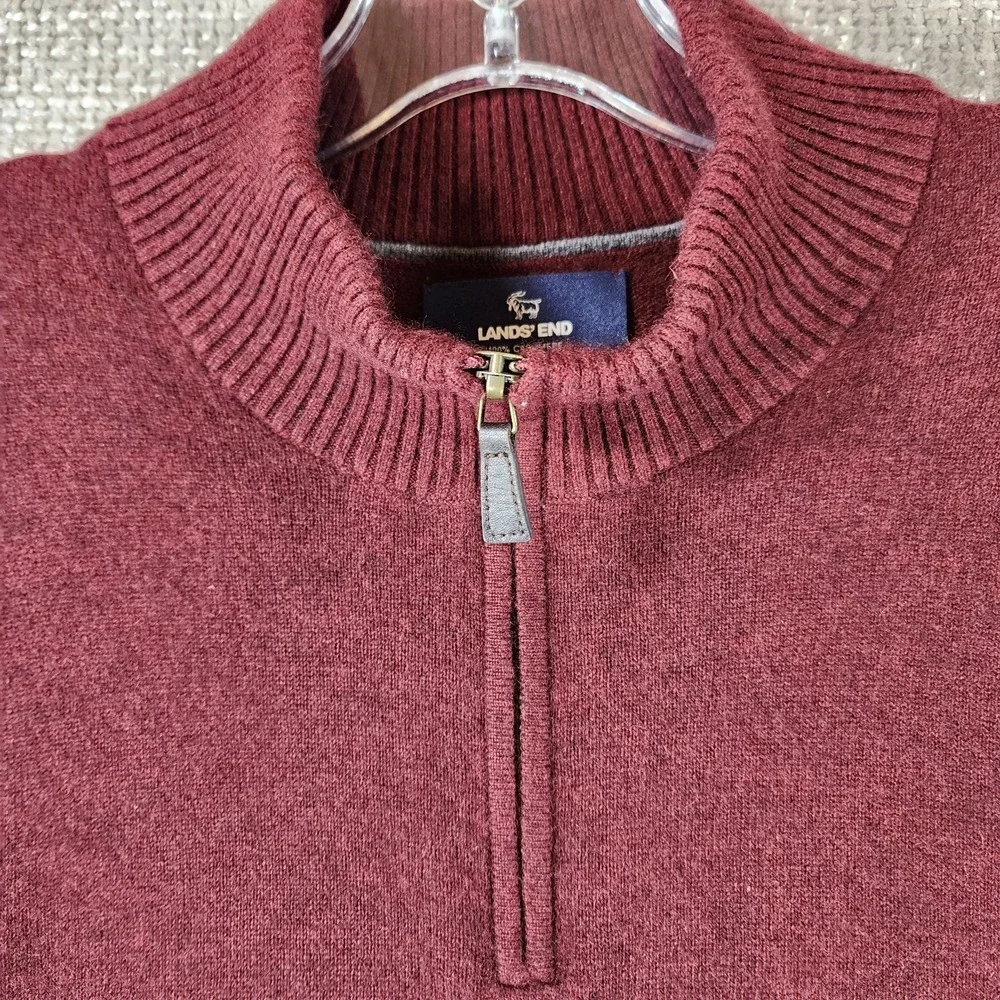Lands End 100% Cashmere 1/4 Zip Sweater Mens M 38-40 Red Long Sleeve Pullover